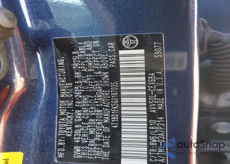 2016 Toyota Camry Hybrid z USA, uszkodzony, nr VIN 4T1BD1FK5GU187035